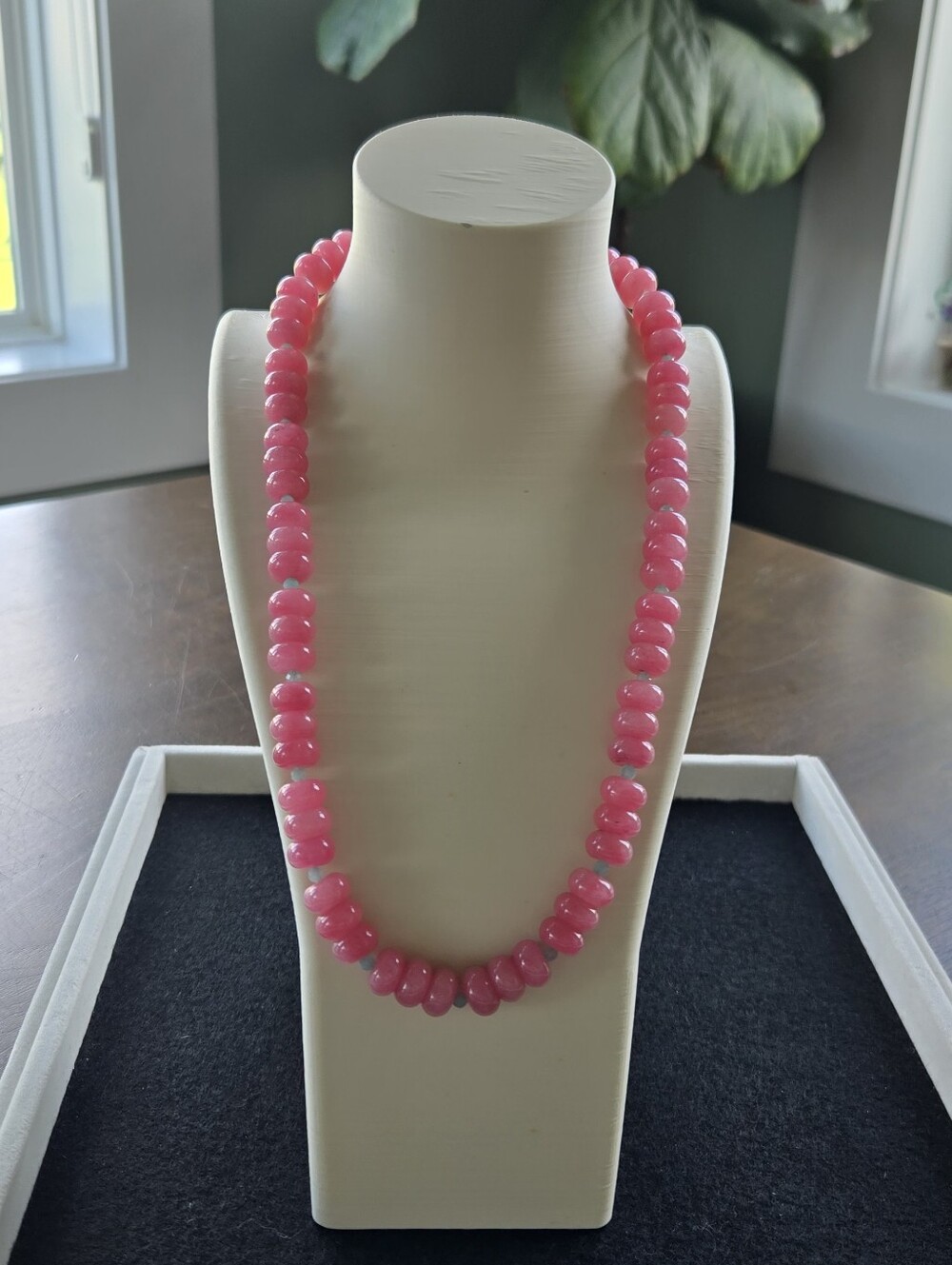 Dyed Pink Jade And Glass Beaded Necklace - Women's Jewelry